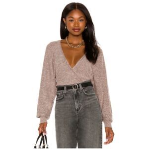 Free People Going for Gold Faux Wrap Crossover V-Neck Sweater Size XL NWT